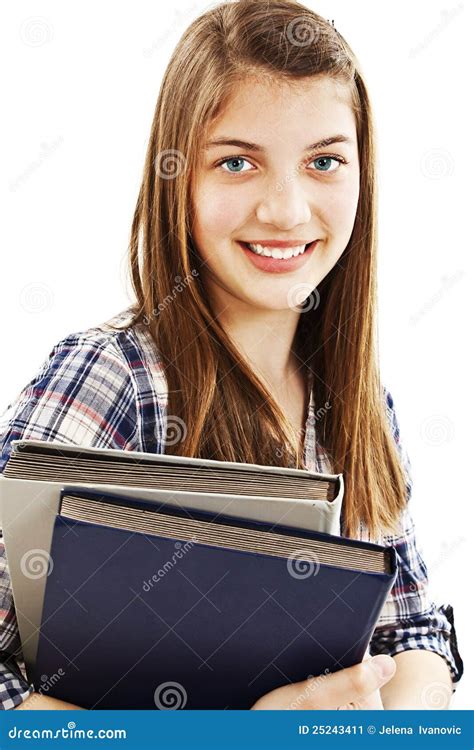 young teenage girl holding books stock image image