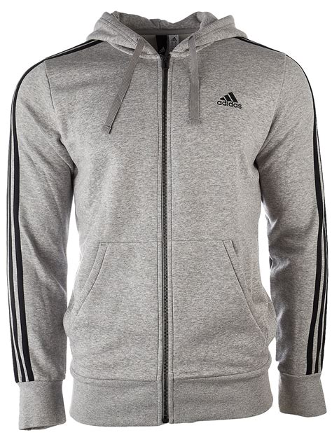 adidas essentials  stripe full zip fleece hoodie medium grey heatherblack mens xxl