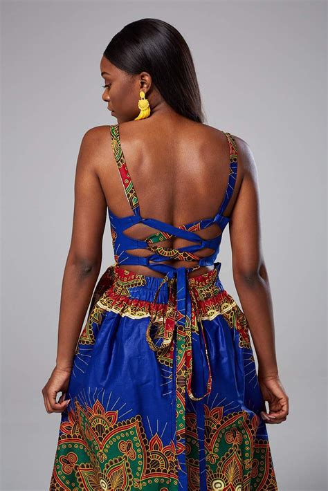 African Ankara Print Blue Crossback Sleeveless Maxi Dress Makenna L