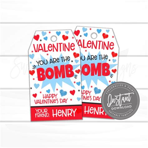valentine    bomb gift tags    bomb bomb etsy