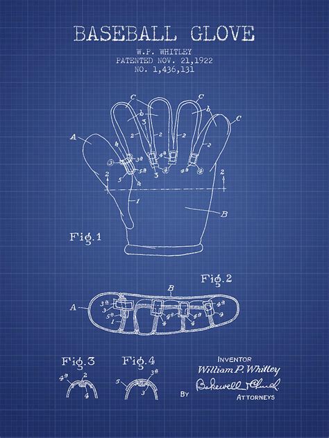 baseball glove patent   blueprint drawing  aged pixel