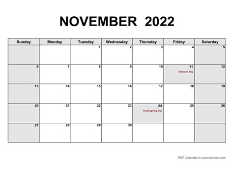 november  calendar  holidays calendarlabs