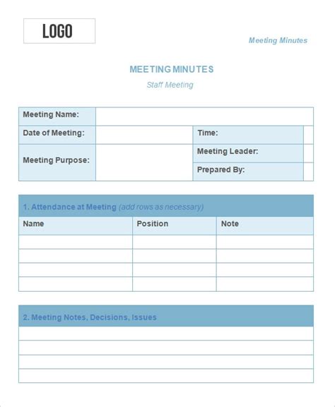meeting minutes templates   word excel  formats samples
