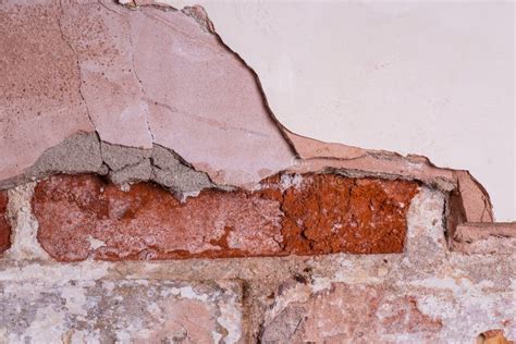 brick wall  missing  damaged plaster stock image image  home plasterboard