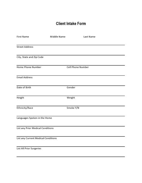 client intake form template  printable templates
