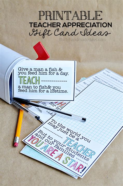 printable teacher appreciation gift card ideas  handmade days