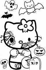 Coloring Spooky Pages Halloween Scary Kitty Hello Zombie Print Color Cute Creepy Kids Printable Adults sketch template