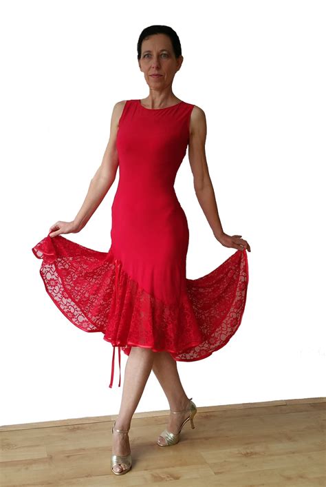 Dr155l Argentine Tango Open Back Dress With Lace Red Etsy