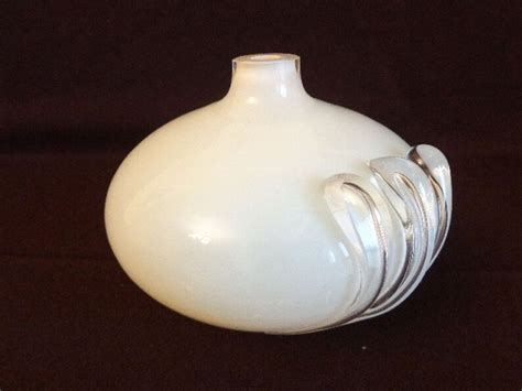 Vintage White Hand Blown Murano Italian Art Glass Vase Etsy