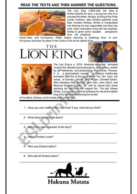 lion king worksheets  kids