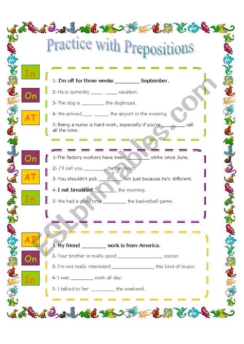 practice  prepositions answer key  included esl worksheet