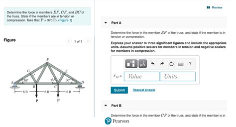 Solved Review Determine The Force In Members Ef Cf And Bc