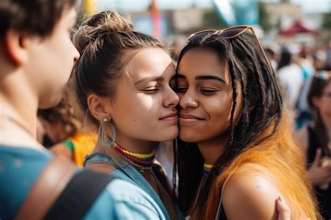 Premium Ai Image Two Lesbian Lovers Hugging Together On Lgbt Parade
