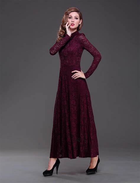 wine red vintage ankle length modest lace bridesmaid dresses with long