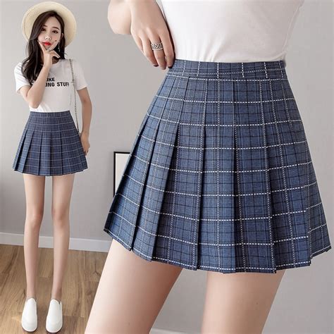 mini plaid skirt 2019 summer pleated skirt high waist school female