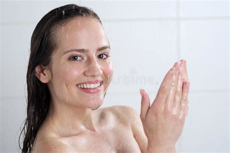 A Woman Standing At The Shower Stock Image Image Of Hygiene Bathroom