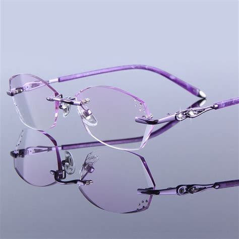 Luxurious Reading Glasses Women Rhinestone Eyeglasses Rimless Female