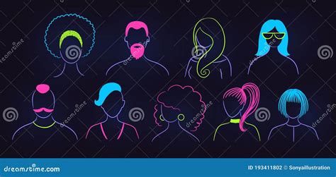 set  neon profile pictures faceless avatars stock vector
