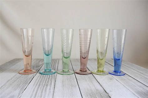 Geometric Etched Liquor Cordial Glasses Multi Colored Set Of Etsy