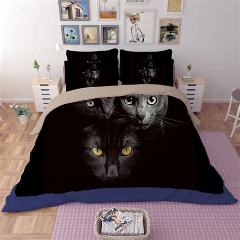 black cat print bedding set twin queen king size duvet cover pillowcase