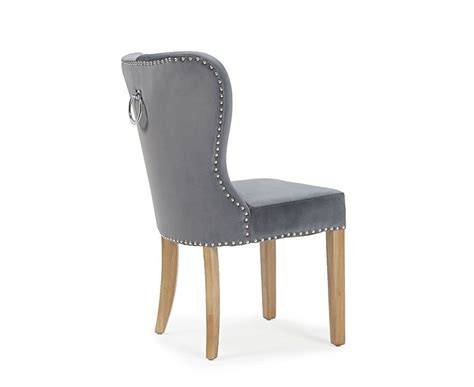 knightsbridge studded grey velvet oak leg dining chairs