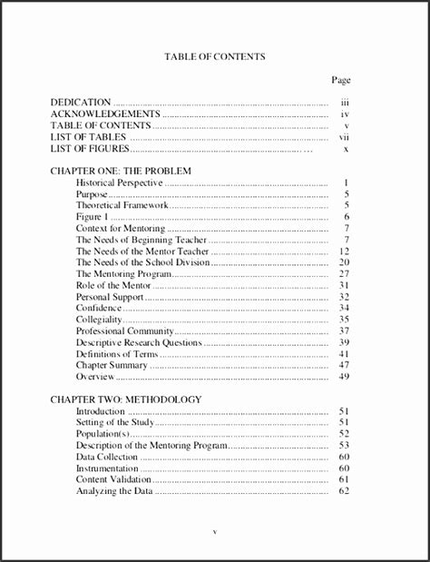 format research paper table  contents  format template