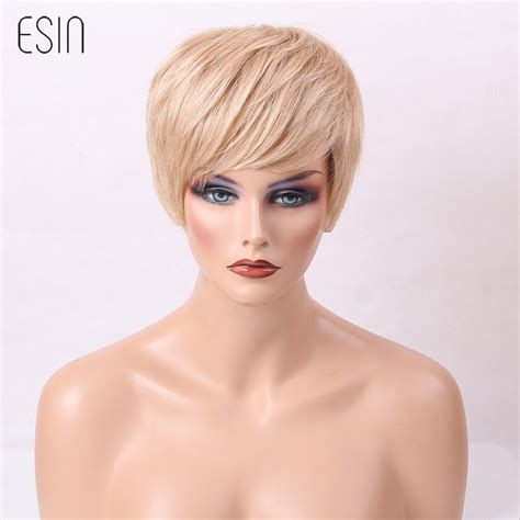 esin synthetic blend wigs  inches multiple colors short straight hair wig blonde  women side