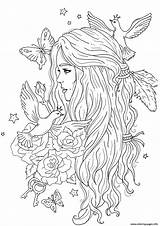 Coloring Pages Princess Flowers Printable Fairy Birds Adult Super Supercoloring Drawing sketch template