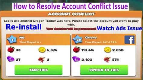 resolve account conflict issue  reinstall dragon mania