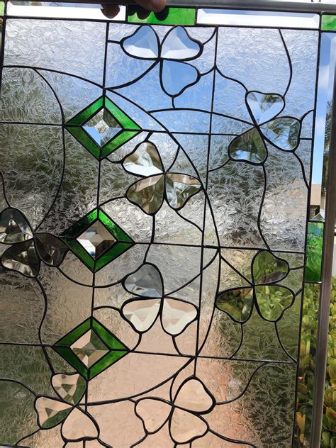 beveled shamrocks leaded stained glass window panel