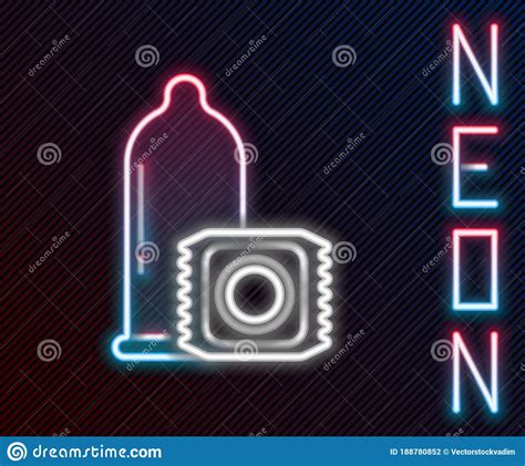glowing neon line condom safe sex icon isolated on black background