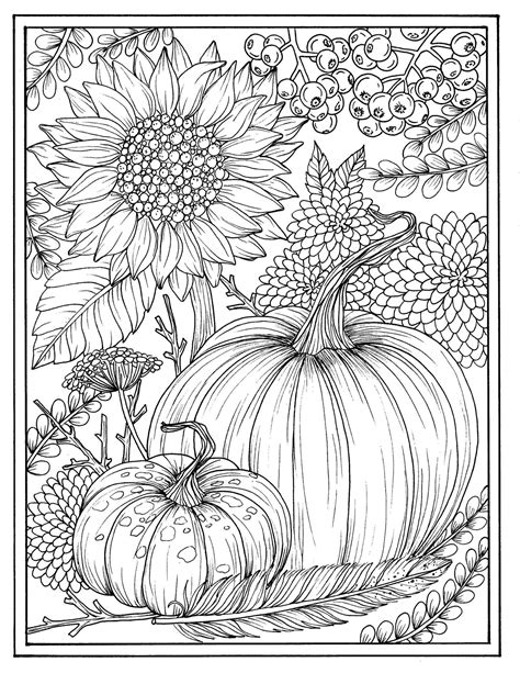 fall flowers  pumpkins digital coloring page thanksgiving etsy