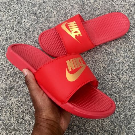Nike Shoes Nike Benassi Slides Just Do It Jdi Red Gold Poshmark