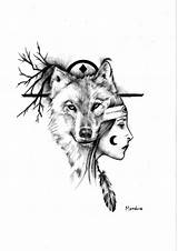 Malen Loup Mandira Cherokee Indianer Half Wolves Tatouage Spirit Indianische ärmel Antar sketch template