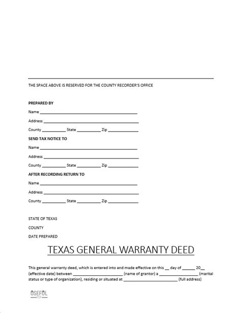 texas general warranty deed form template