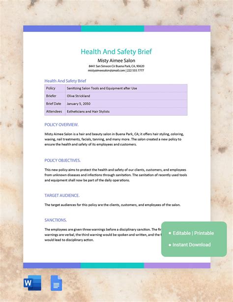 health  safety  template  word google docs