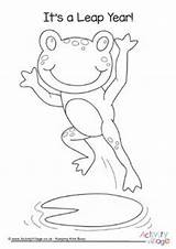Leap Year Colouring Frog Kids Printable Activity Activityvillage Frogs Leaping Template sketch template