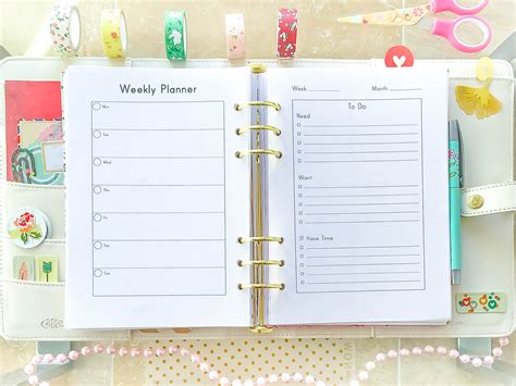 planner inserts weekly printable  weekly insert weekly planner