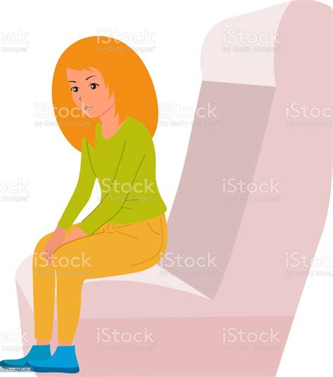 A Blonde Girl Rides In A Bus On A Soft Seat Transport Travel Vector