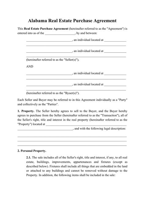 alabama real estate purchase agreement template fill  sign