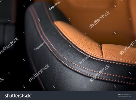 modern sport car black leather interior stock photo