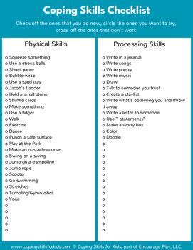 coping skills checklist coping skills coping skills activities