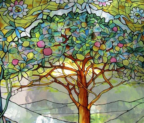 Louis Tiffany Glassmasters Stained Glass Tree Of Life Suncatcher Window