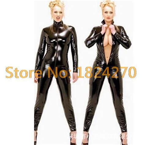 2015 Hot Sexy Black Catwomen Jumpsuit Pvc Spandex Latex Catsuit