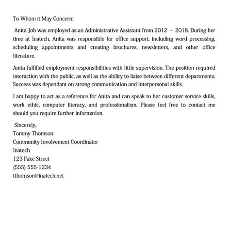 sample letter  recommendation employment    letter