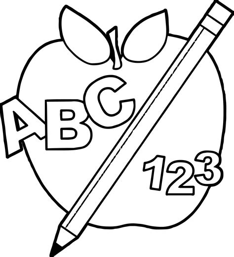 school   school abc apple  pencil abc teach coloring page