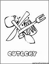 Coloring Kitchen Pages Cutlery Fun sketch template