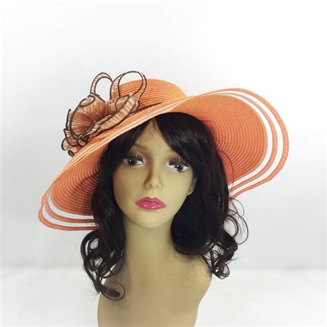 Chic Ladies Orange Ribbon Tea Party Hat Summer Hat Dress Up Hat