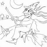 Witch Colouring Halloween Coloring Pages Flying Drawing Print Broom Evil Disney Witches Gif Fly sketch template