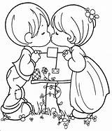 Kissing Precious Moments Couple Coloring Pages Kleurplaat Kiss Dibujos Para Colorear 為孩子的色頁 Boy Girl sketch template
